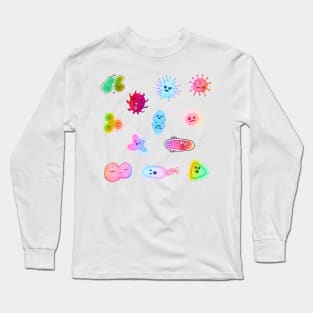 Cute Microbes Bacteria, Virus, Ecoli MicroBiology Seamless Pattern Sticker Pack. Long Sleeve T-Shirt